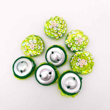 Green And White Iridescent Sequins Buttons